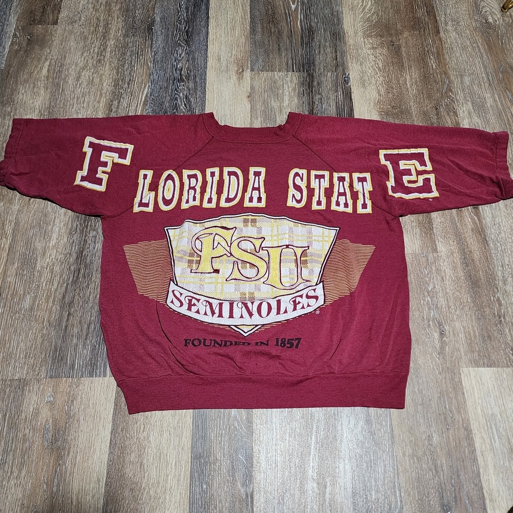 Vtg 90's Florida State Seminoles Crewneck Sweatshirt SZ XL Spellout Wrap AOP